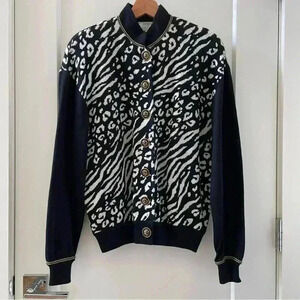 St. John Collection Animal Print Mock Neck Sweater Halloween Theme Size M